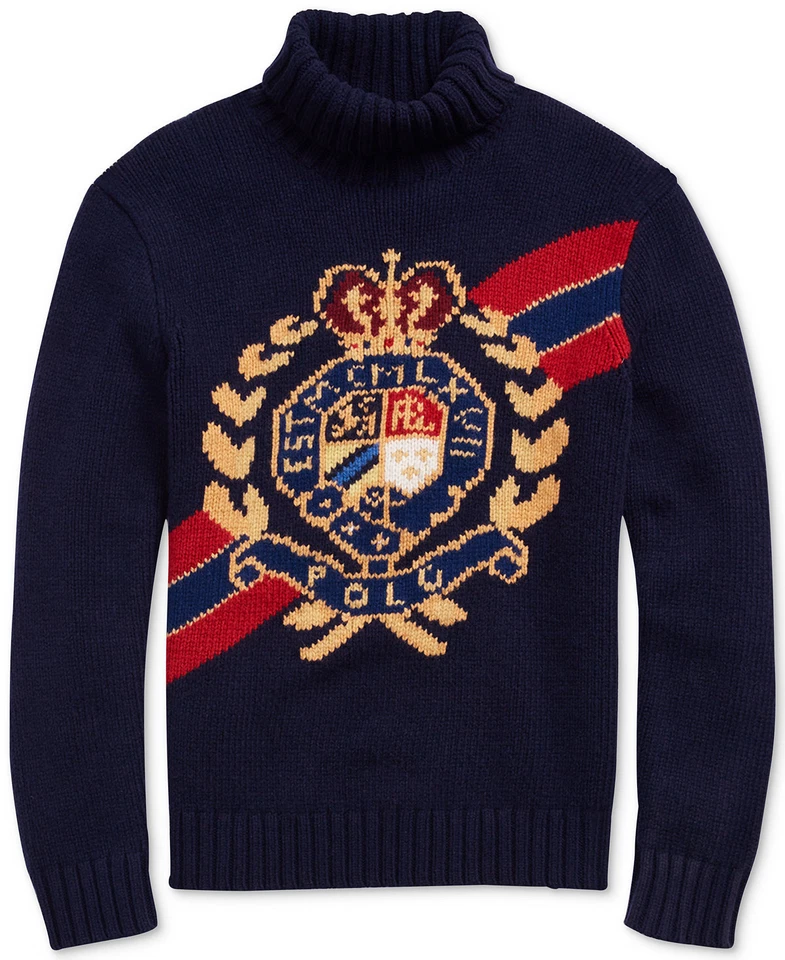 Polo Ralph Lauren Intarsia Knit Stadium Retro Style Crest Wool Sweater 2xl