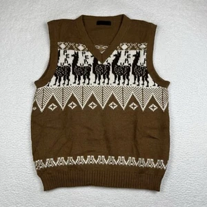 Vintage Peruvian Alpaca Wool Sweater Vest Mens M/L Handknit Alpaca's - Picture 1 of 5