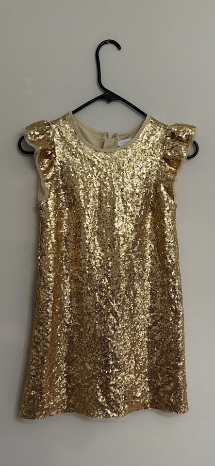  Tahari  kids Gold Sequin Flutter Sleeve Dress size 8   - Image 1 of 3