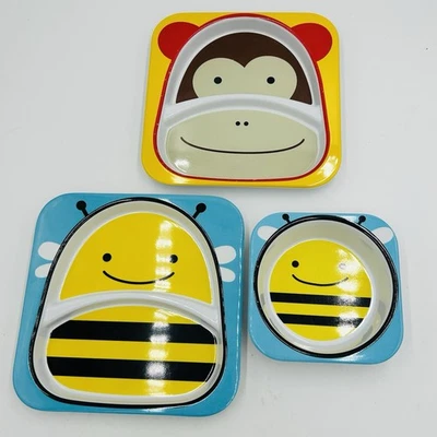Skip Hop Zoo 8,5" pratos e 5,5" tigela abelha macaco melamina PVC livre - Imagem 1 de 4