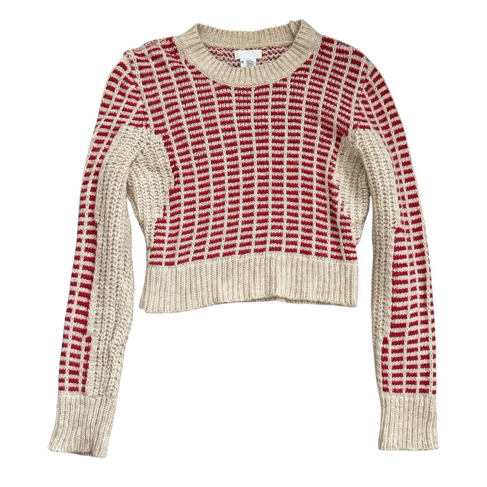 Wool Knit Cropped Sweater Womens Medium Urban Outfitters Retro Stripe Winter  - Image 1 of 4