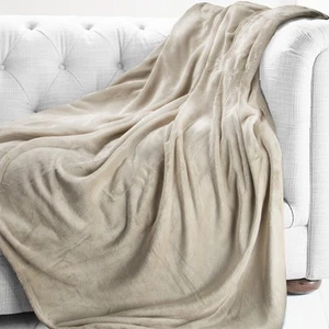 NEW Brogo Luxe Supersoft Micro Mink Throw Sand - Picture 1 of 2
