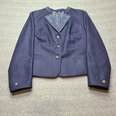 Chaqueta de cuero Loden Frey para mujer azul oscuro bordada lana tradicional talla M Foto 1 de 4