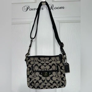 Coach Signature Swing Pack Shoulder Bag Crossbody Jacquard Black Gray Vintage - Picture 1 of 8