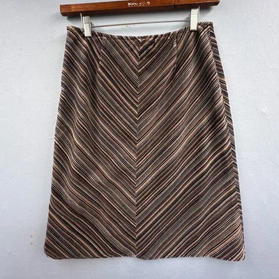 VTG Nine West Corduroy Skirt 8 Striped A-line Midi Brown boho Academia Hipster  - Image 1 of 4