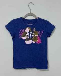 Crewcuts Girls T Shirt XS 4-5 Cotton Purple Pink Sequins Flower Short Sleeve - Picture 1 of 5