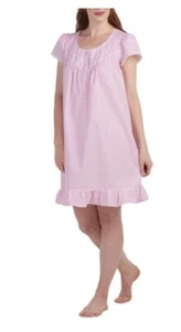 Miss Elaine S Gown Lightweight Cotton Ruffled-Hem Nightgown Pink Paisley NEW - Picture 1 of 7