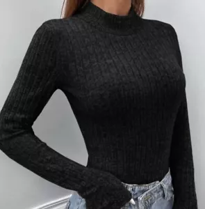 Shein Black Polo Neck Ribbed Long Sleeved Bodysuit Size M (8/10) - Picture 1 of 4