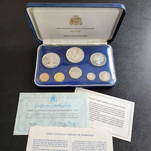 1973 Barbados 8 Coin Proof Set | Including 2 Silver | With Case & C.O.A - Picture 1 of 19