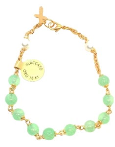 Pulsera de cuentas italianas verdes chapadas en oro de 18 quilates hecha en Italia - Imagen 1 de 2