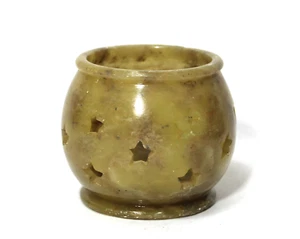 Carved SoapStone Tea Light Votive Candle Holder Stars Beige - Picture 1 of 4