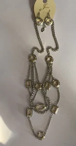 Set collana e orecchini maglia ovale quadrata cerchio catena tono argento e oro - Foto 1 di 5