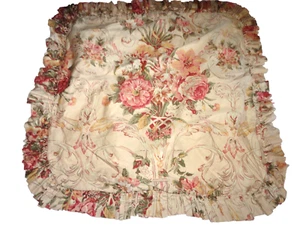 VINTAGE RALPH LAUREN GUINEVERE RUFFLED TAN RED FLORAL (1) EURO PILLOW SHAM 26X26 - Picture 1 of 4