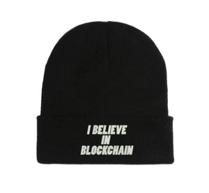 I Believe In Blockchain Embroidered Beanie Hat Winter Autumn Cap - Picture 1 of 3