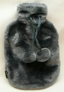 F.L.A.G Blue/Gray Fur Cover and Pom Pom Hot Water Bottle - Picture 1 of 4
