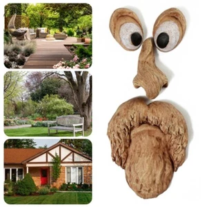 Old Man Bark Face Decoration Outdoor Tree Funny Human Face Sculpture Whimsical - Picture 1 of 11