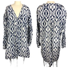 Athleta Blue Ikat Printed Kaftan Top Tunic Silk Blend Large