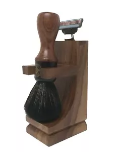 Captain Fawcett Safety Razor, Synthetic Bristle Brush & Wood Stand - Picture 1 of 8