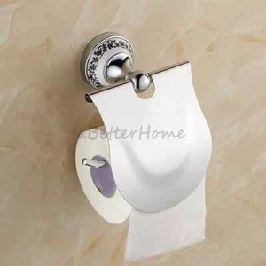Chrome Ceramic Wall Mounted Bathroom Toilet Paper Holder Roll Tissue Shelf - Foto 1 di 3