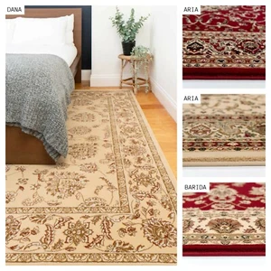 Alfombra clásica con bordes tradicional con estampado de oro rojo área suave pasillo alfombra de corredor de pasillo - Imagen 1 de 25