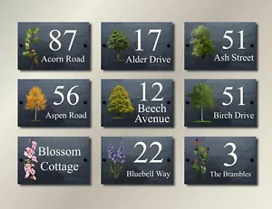 Flores árboles y plantas pizarra natural letreros de casa números con nombre - más de 50 diseños - Imagen 1 de 28