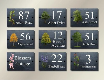 Flowers Trees & Plants Natural Slate House Signs Name Numbers- Over 50  Designs - Image 1 of 4