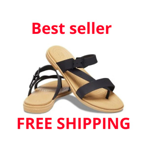 Crocs Women’s Size 10 Tulum Toe Post Slide  Black Rubber Flats Strappy Sandals