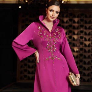 Elegant Women Muslim Dress Dubai Abaya Kaftan Rhinestone Embroidery Elegant Gown - Foto 1 di 9