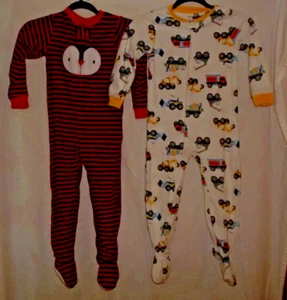 Size 5T Carter's Work Trucks & Joe Boxer red striped penguin 1 pc footed Pajamas - Picture 1 of 4