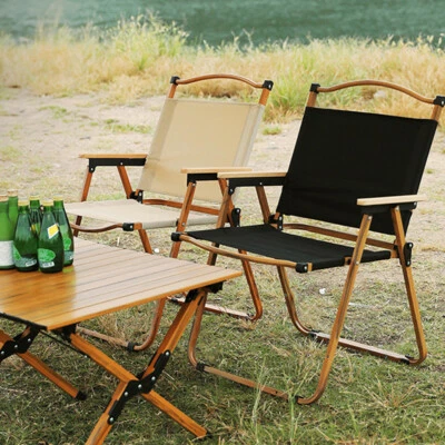 DAILYDEALS-DIRECT Lightweight Folding Chair Camping Chairs Wood Armrest Beach Camp Travel Seat Pad