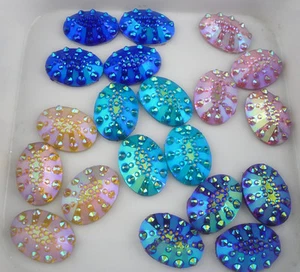 Costume Applique 13X18mm Oval mix AB resin flat back glue rhinestone - Picture 1 of 3