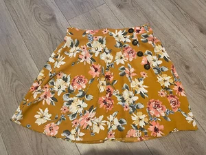 George CS Mustard Yellow Pink White Floral Elasticated Waist Short Skirt Size 8 - Picture 1 of 2
