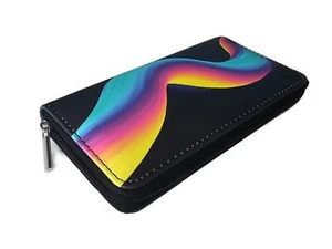 Cartera con estampado negro y neón con ranuras para tarjetas grande cuero PU negro con cremallera - Imagen 1 de 3