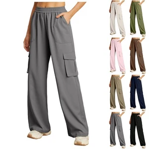 Women High Waisted Casual Wide Leg Womens Cargo Pants Baggy Cargos Pants With - Picture 1 of 48