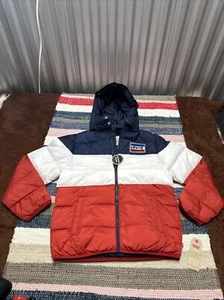 NEW NWT $85 Levis Boys Large 12-13 2015 Red White Blue Hoodie Puffer Jacket Zip - Picture 1 of 4