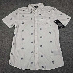 Volcom Shirt Mens Large Button Up White Circular All Over Print Short Sleeve - Picture 1 of 12