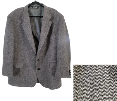 Vtg John Alexander Hartmarx Gray Herringbone Tweed Blazer Sport Coat Jacket 48 - Image 1 of 4