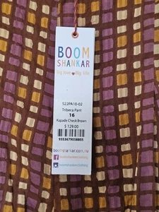 Boom Shankar Tribeca Pants Size 16. Kapade Check Brown. BNWT RRP $129 - Picture 1 of 12