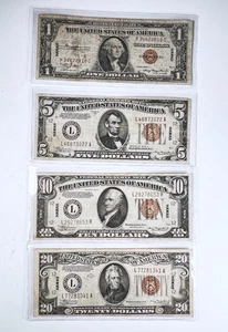 Lot of 1934 1935 $20 $10 $5 $1 Hawaii WWII Emergency Issue Federal Reserve Note - Picture 1 of 2