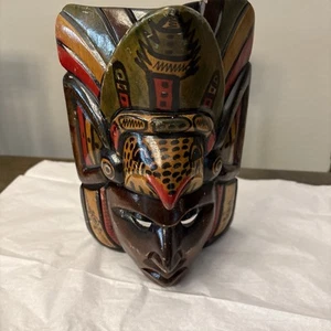 Warrior Eagle Mask Handcarved Wood Wall Decor 10" Tall - Picture 1 of 12