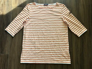 Saint James L'Atelier Women's Orange And White Striped Designer Blouse Small - Picture 1 of 12