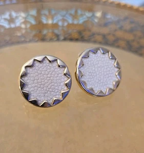 HOUSE OF HARLOW 1960 Sunburst Stud Earrings, Goldtone w/ Gray Leather Center - Picture 1 of 5