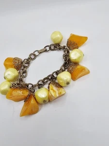 Vintage klobig orange gelb Perlen Lucite 8" Armband - Bild 1 von 3