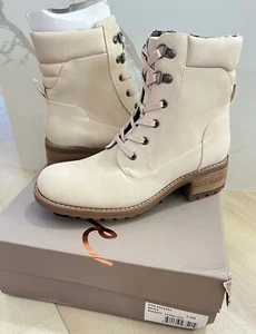 Crown Vintage Marley Ankle Combat Boots Women Sz 9.5 Beige Side Zip Lace NEW - Picture 1 of 6