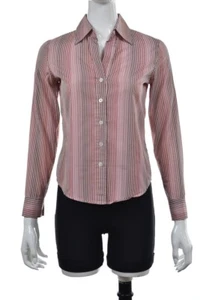 Blusa para mujer Banana Republic talla XS roja a rayas botones manga larga trabajo - Imagen 1 de 4
