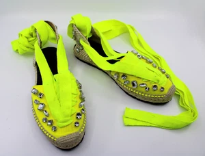 B0 Auth LOEWE Espadrilles Fluorescent Yellow Sandal Shoes Size 8 - Picture 1 of 5