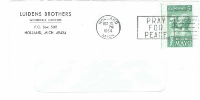 1964 Posted Envelope Holland MI 5 Cent Doctors Mayo Stamp Luidens Brothers - Image 1 of 2
