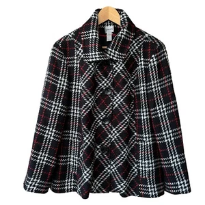 Chicos Black Plaid Tweed Jacket Red White Size 3 Womens XL 16 - Picture 1 of 5