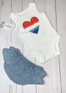 Carter’s Baby Girl Heart One-Piece & Ruffled Denim Diaper Cover Size - Newborn - Picture 1 of 9