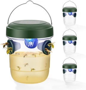Outdoor Hanging Wasp Traps, Solar Powered, LED Light, 4 Pack, Green - Picture 1 of 12